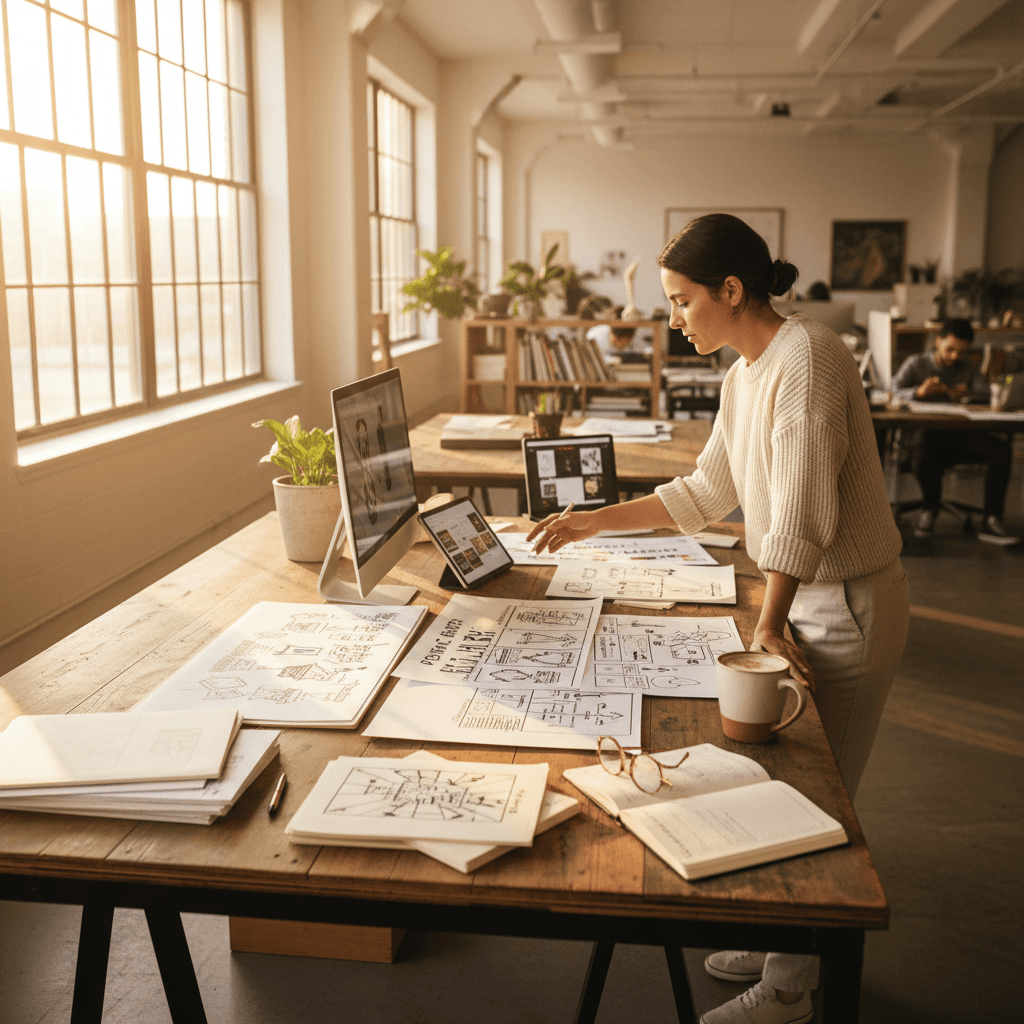 Content strategist planning viral campaigns at workspace